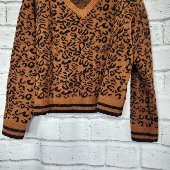 Line Womens Brown Leopard Print Thick Pullover Long Sleeve Sweater Brown Medium - Picture 5 of 12